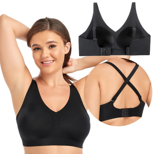 PRETTYWELL Wireless Bras for Women Full Coverage Bra,Comfort Seamless Wirefree Bra,Padded Cross Back Everyday Bra